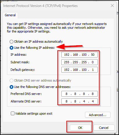 Screenshot of Internet Protocol Properties