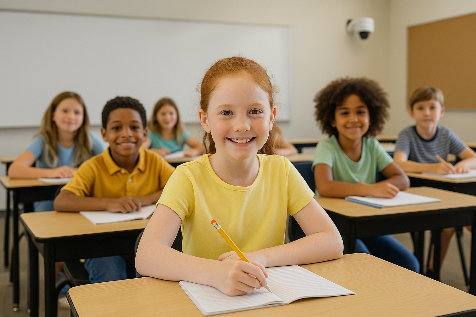 Students in a Classroom with a Security Camera in the Background